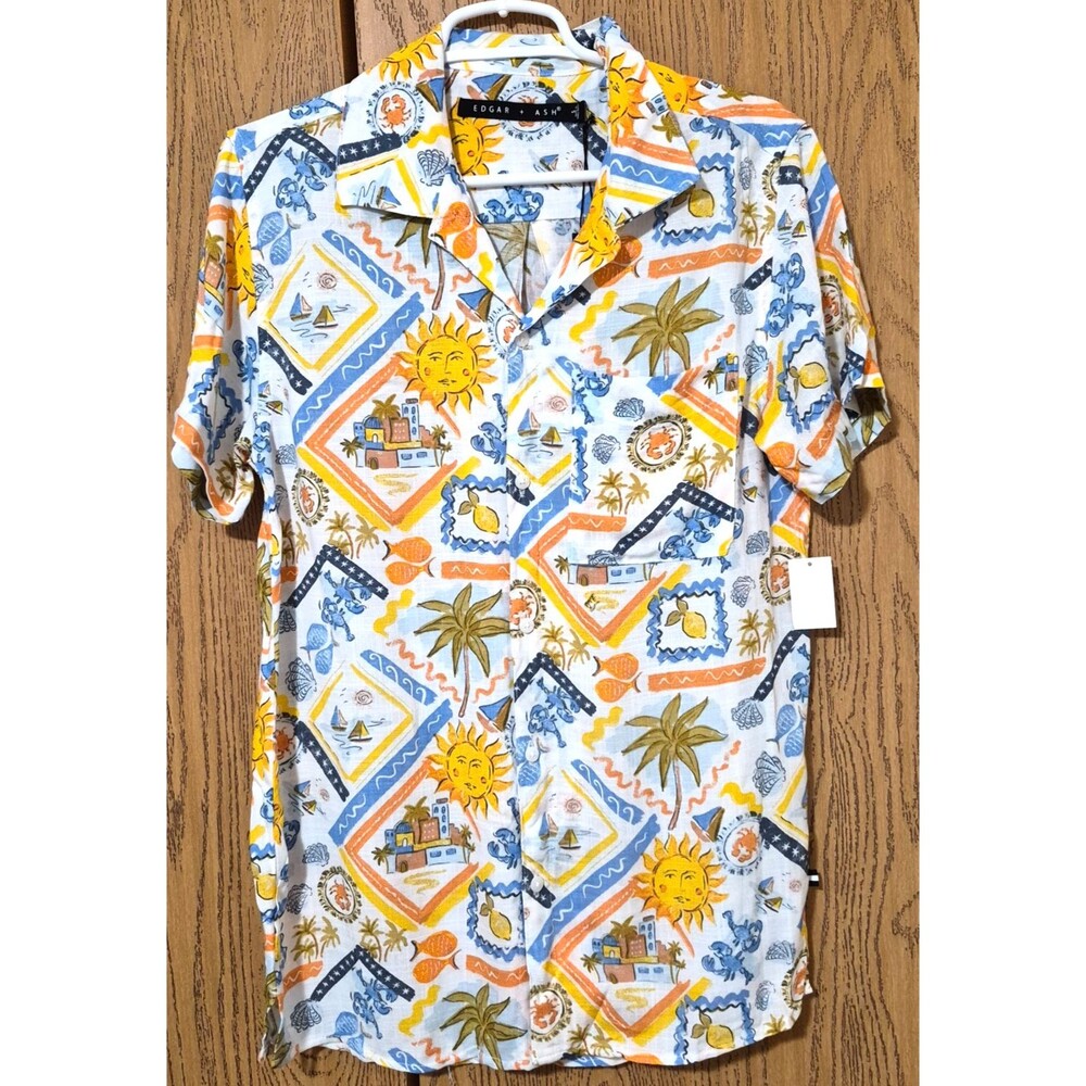 Edgar + Ash Men's Yellow Blue White Sunshine Pattern Short Sleeve Shirt Sz S NWT